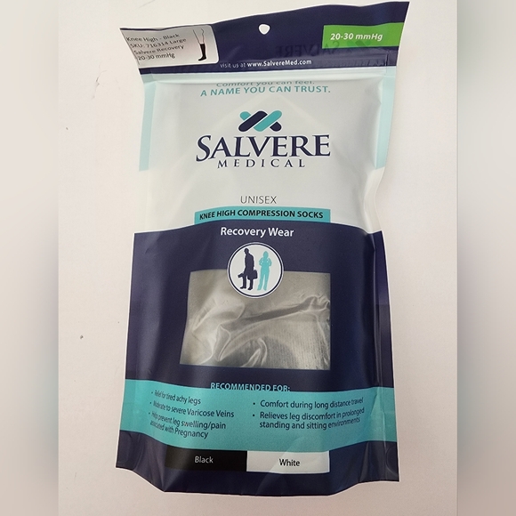 ❤️2/$15 Salvere Knee High, black Compression Closed Toe Unisex Socks, 20-30 mmHg - Picture 3 of 8